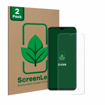 Front side of a product packaging with the brand logo ScreenLeaf. Next to it is the device Doogee N50 Pro shown with the corre