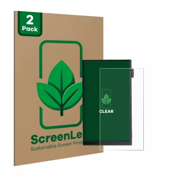 Front side of a product packaging with the brand logo ScreenLeaf. Next to it is the device iBasso DX180 shown with the corresp