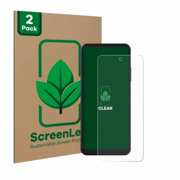 Front side of a product packaging with the brand logo ScreenLeaf. Next to it is the device Hotwav Note 12 shown with the corre