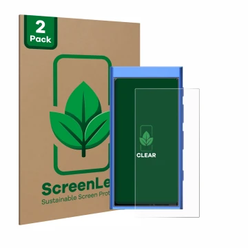 Front side of a product packaging with the brand logo ScreenLeaf. Next to it is the device Hiby Digital M300 shown with the co