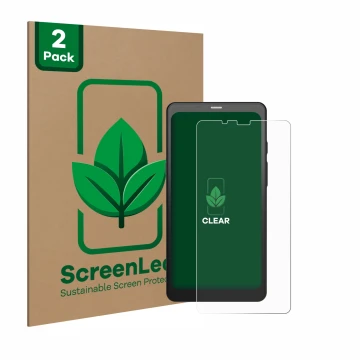 Front side of a product packaging with the brand logo ScreenLeaf. Next to it is the device Boox Palma 2 shown with the corresp