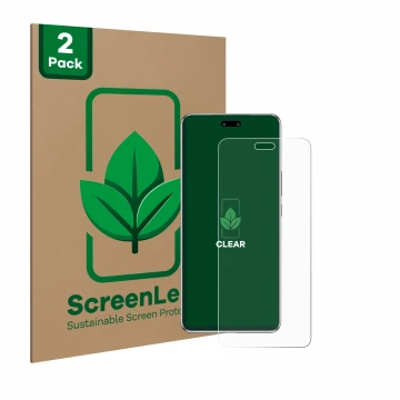 Front side of a product packaging with the brand logo ScreenLeaf. Next to it is the device Huawei Nova 13 Pro shown with the c