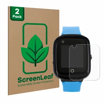Front side of a product packaging with the brand logo ScreenLeaf. Next to it is the device One2Track Connect NEO shown with th