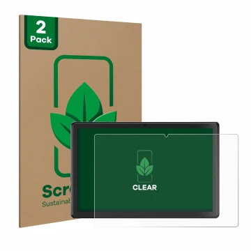 Front side of a product packaging with the brand logo ScreenLeaf. Next to it is the device SGIN T10P 10.1