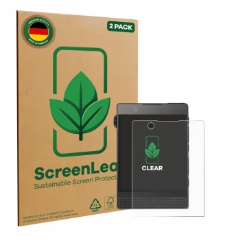 Front side of a product packaging with the brand logo ScreenLeaf. Next to it is the device Light Phone 3 shown with the corres