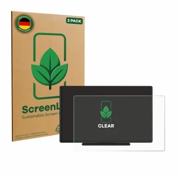 Front side of a product packaging with the brand logo ScreenLeaf. Next to it is the device Carpuride C98 9