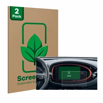 Front side of a product packaging with the brand logo ScreenLeaf. Next to it is the device Toyota Aygo X (2022) shown with the