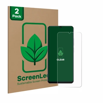 Front side of a product packaging with the brand logo ScreenLeaf. Next to it is the device realme Note 60 4G shown with the co