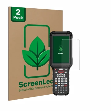 Front side of a product packaging with the brand logo ScreenLeaf. Next to it is the device Honeywell CK67 shown with the corre