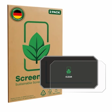 Front side of a product packaging with the brand logo ScreenLeaf. Next to it is the device Suzuki V-Strom 800DE 2024 shown wit