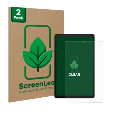 Front side of a product packaging with the brand logo ScreenLeaf. Next to it is the device Acer Iconia Tab A10 10.1