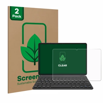 Front side of a product packaging with the brand logo ScreenLeaf. Next to it is the device BESTTAB A20 shown with the correspo