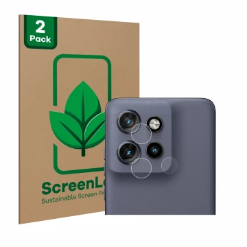 Front side of a product packaging with the brand logo ScreenLeaf. Next to it is the device Motorola Edge 50 Neo (ONLY Camera L
