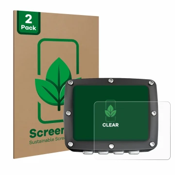 Front side of a product packaging with the brand logo ScreenLeaf. Next to it is the device Ratio iX3M 2 Pro shown with the cor