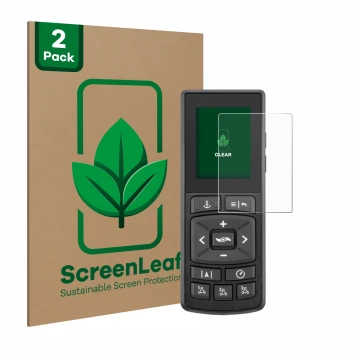 Front side of a product packaging with the brand logo ScreenLeaf. Next to it is the device Minn Kota Advanced GPS Navigation s