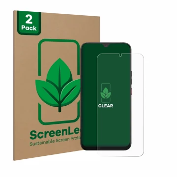 Front side of a product packaging with the brand logo ScreenLeaf. Next to it is the device Volla Phone 22 shown with the corre