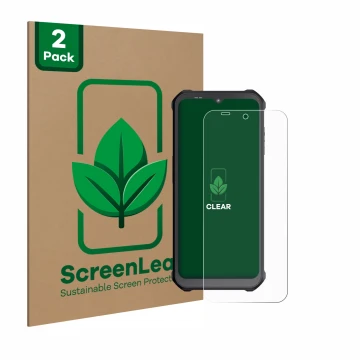 Front side of a product packaging with the brand logo ScreenLeaf. Next to it is the device Sonim XP400 shown with the correspo