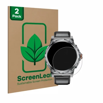 Front side of a product packaging with the brand logo ScreenLeaf. Next to it is the device LIGE SML6-R-E 1.43