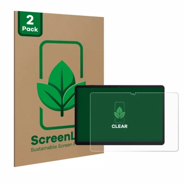 Front side of a product packaging with the brand logo ScreenLeaf. Next to it is the device Chuwi Hi10 X1 shown with the corres