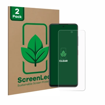 Front side of a product packaging with the brand logo ScreenLeaf. Next to it is the device Nubia Focus 5G shown with the corre