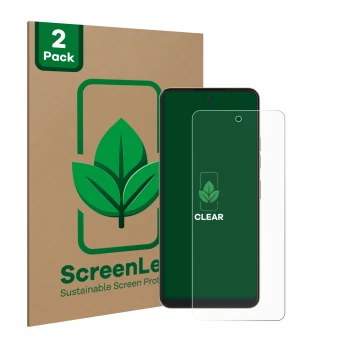 Front side of a product packaging with the brand logo ScreenLeaf. Next to it is the device Nubia Music Pop shown with the corr