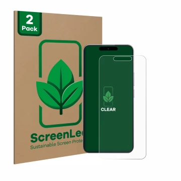 Front side of a product packaging with the brand logo ScreenLeaf. Next to it is the device Oukitel P1 shown with the correspon