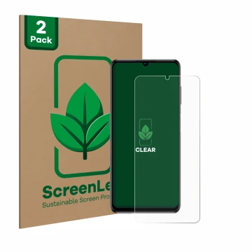 Front side of a product packaging with the brand logo ScreenLeaf. Next to it is the device ZTE Blade V40 Vita shown with the c