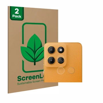 Front side of a product packaging with the brand logo ScreenLeaf. Next to it is the device Motorola Moto G15 (ONLY Camera Lens
