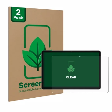 Front side of a product packaging with the brand logo ScreenLeaf. Next to it is the device Doogee U11 shown with the correspon