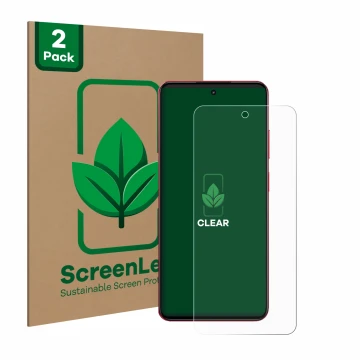 Front side of a product packaging with the brand logo ScreenLeaf. Next to it is the device realme 14x shown with the correspon