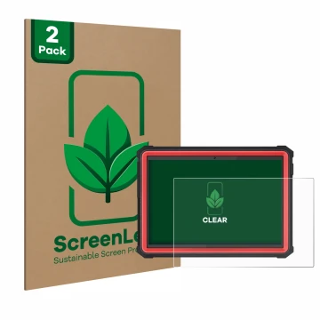 Front side of a product packaging with the brand logo ScreenLeaf. Next to it is the device Launch X-431 PRO3S+ Elite shown wit