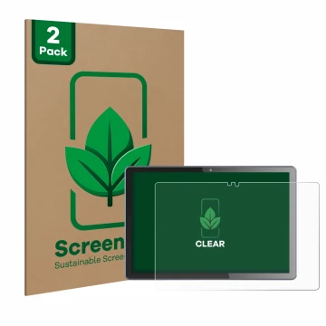 Front side of a product packaging with the brand logo ScreenLeaf. Next to it is the device VALE V10E-LTE shown with the corres