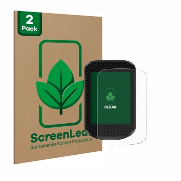Front side of a product packaging with the brand logo ScreenLeaf. Next to it is the device igpsport BSC300T shown with the cor