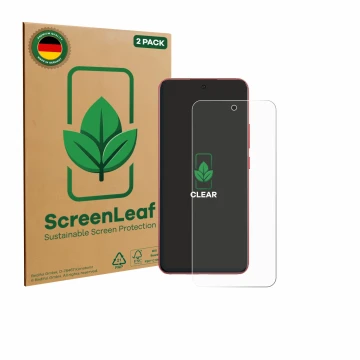 Front side of a product packaging with the brand logo ScreenLeaf. Next to it is the device Oppo A5 Pro shown with the correspo