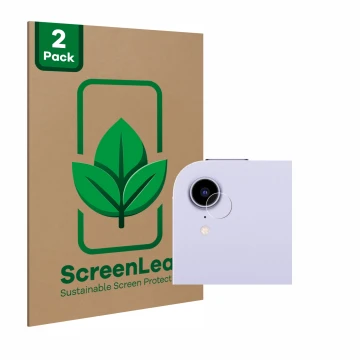 Front side of a product packaging with the brand logo ScreenLeaf. Next to it is the device Apple iPad Mini 7 2024 (ONLY Camera