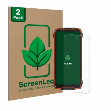Front side of a product packaging with the brand logo ScreenLeaf. Next to it is the device Blackview Oscal Pilot 1 shown with 