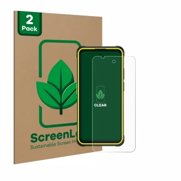 Front side of a product packaging with the brand logo ScreenLeaf. Next to it is the device Ulefone Armor X31 Pro 5G shown with
