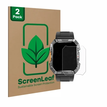 Front side of a product packaging with the brand logo ScreenLeaf. Next to it is the device Iowodo W60 2
