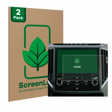 Front side of a product packaging with the brand logo ScreenLeaf. Next to it is the device Subaru Forester 2022-2024 8