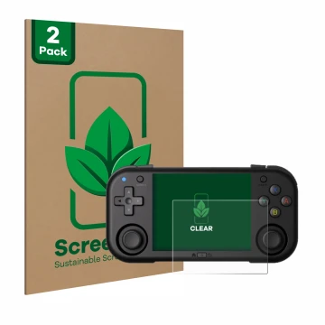 Front side of a product packaging with the brand logo ScreenLeaf. Next to it is the device Magicx Mini Zero 28 shown with the 