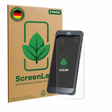 Front side of a product packaging with the brand logo ScreenLeaf. Next to it is the device Orderman 10 shown with the correspo