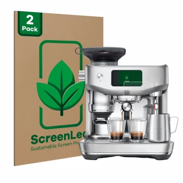 Front side of a product packaging with the brand logo ScreenLeaf. Next to it is the device Sage the Oracle Jet shown with the 