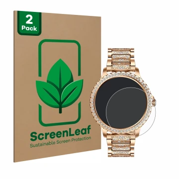 Front side of a product packaging with the brand logo ScreenLeaf. Next to it is the device LIGE BW1845A-CC 1.32
