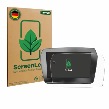 Front side of a product packaging with the brand logo ScreenLeaf. Next to it is the device Voge 525DSX 2025 shown with the cor