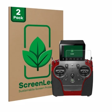 Front side of a product packaging with the brand logo ScreenLeaf. Next to it is the device PowerBox Systems Atom shown with th