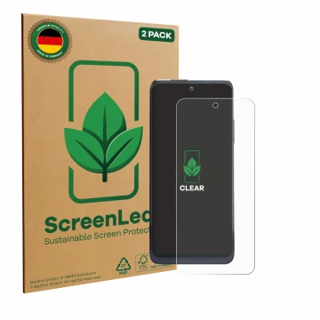 Front side of a product packaging with the brand logo ScreenLeaf. Next to it is the device Thuraya One shown with the correspo