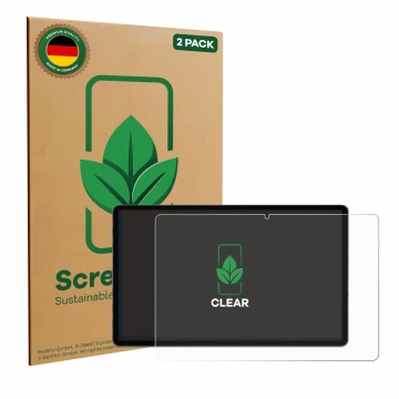 Front side of a product packaging with the brand logo ScreenLeaf. Next to it is the device Xgody Q17 11