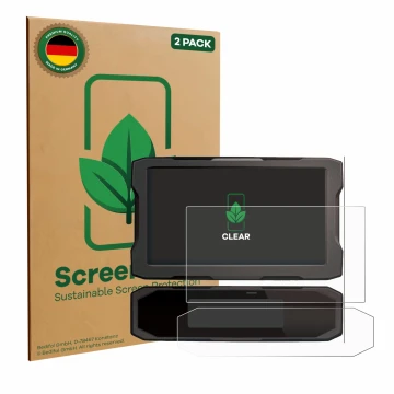 Front side of a product packaging with the brand logo ScreenLeaf. Next to it is the device Honda NT 1100 2021 shown with the c