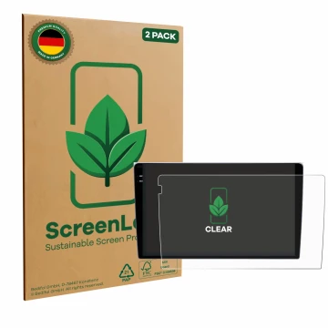 Front side of a product packaging with the brand logo ScreenLeaf. Next to it is the device Teyes CC3 9