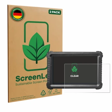 Front side of a product packaging with the brand logo ScreenLeaf. Next to it is the device iCarsoft CR Ultra shown with the co